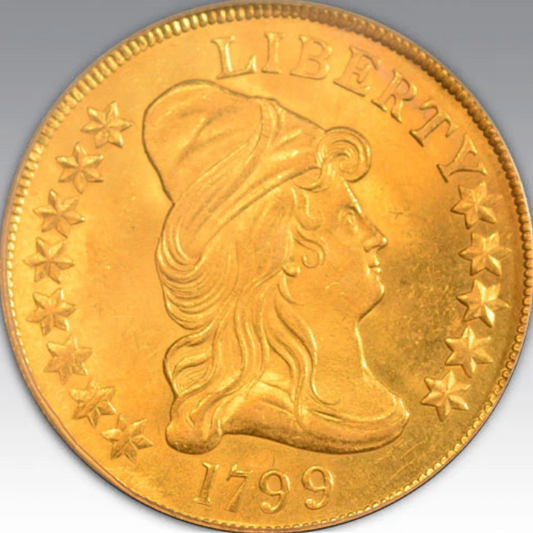 1799 Draped Bust $10 Large Stars Obverse MS 64