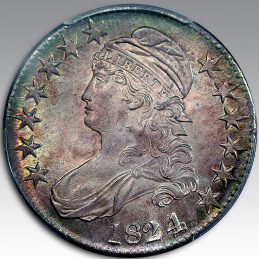 1824 50C Capped Bust Half Dollar, Overton 110a MS 65