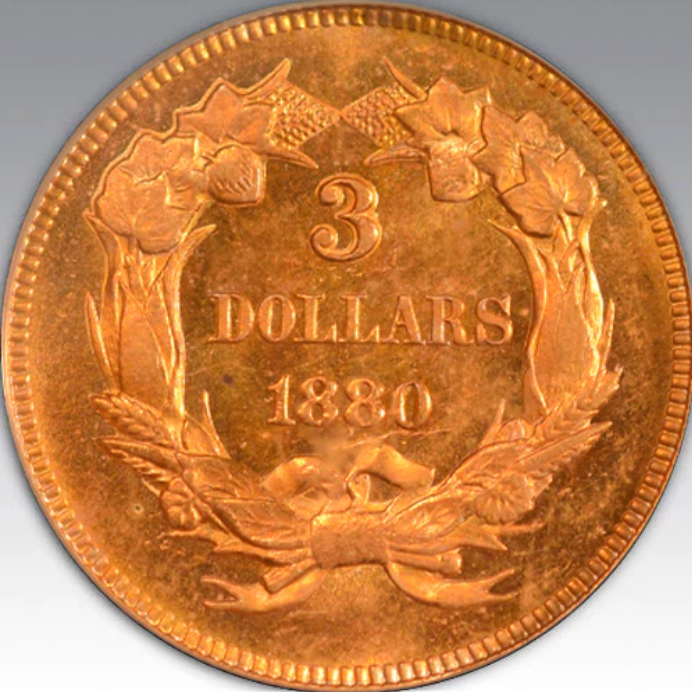 1880 $3 Three Dollar Gold MS 65