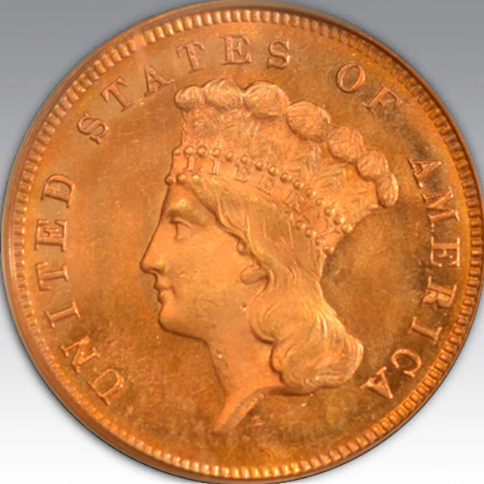 1880 $3 Three Dollar Gold MS 65