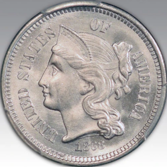 1868 3CN Three Cent Nickel MS 67