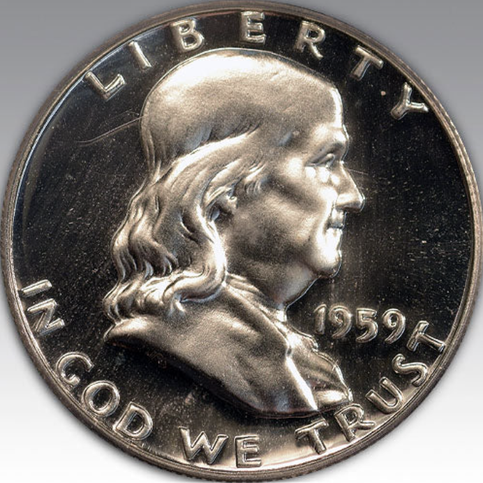 1959 50C Franklin Half Dollar PR 68 CA