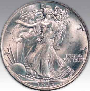 1943 50C Walking Liberty Half Dollar MS 65