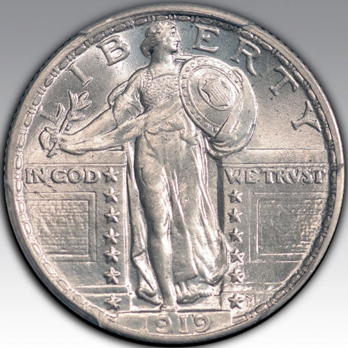 1919 25C Standing Liberty, MS 66 FH