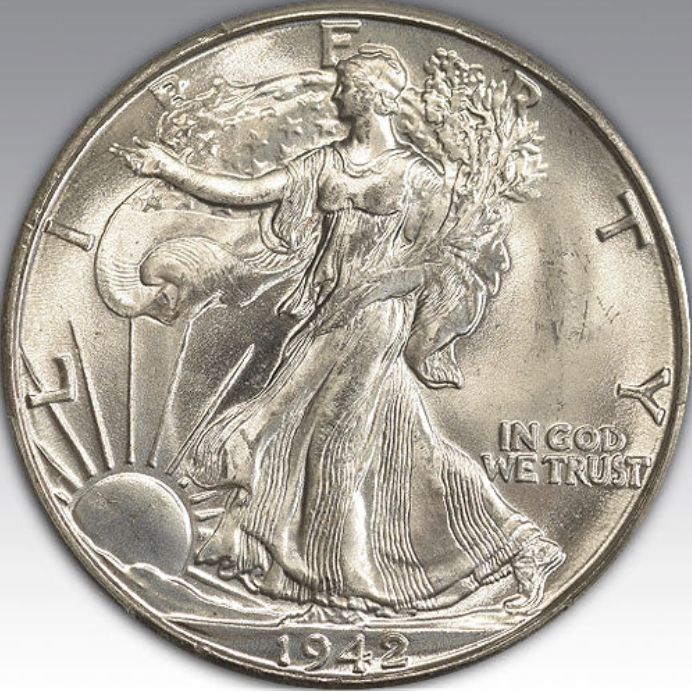 1942-D 50C Walking Liberty Half Dollar MS 65+