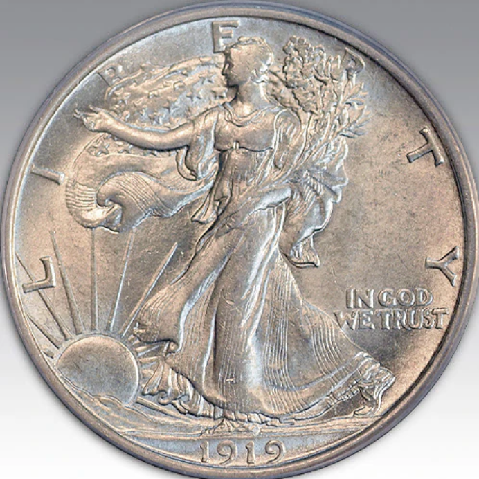 1919-D 50C Walking Liberty Half Dollar MS 62